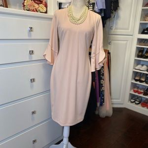 Calvin Klein Blush colored Sheath dress with 3/4 length Tulip sleeves.  Size 6